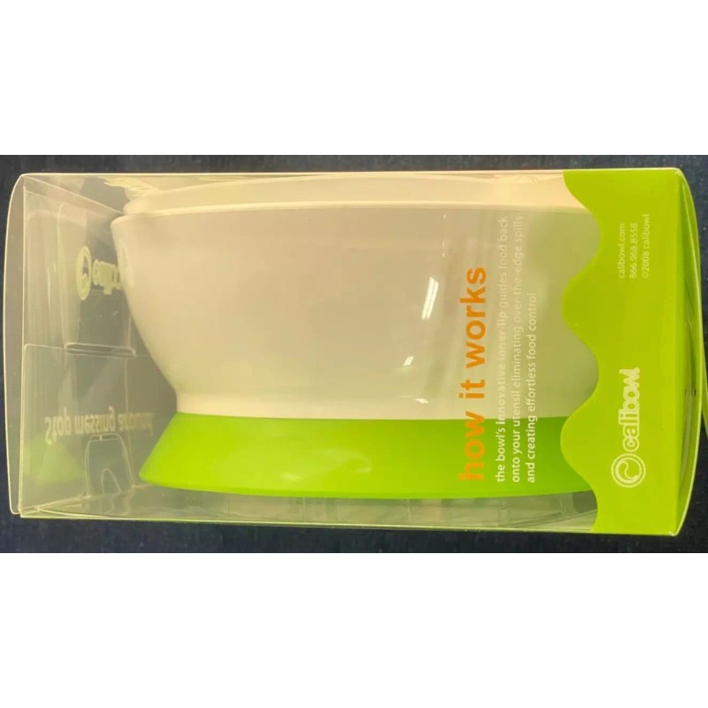 Calibowl Non-Spill Toddler Suction-Base Bowl with Lid, 12-Ounce White/Green