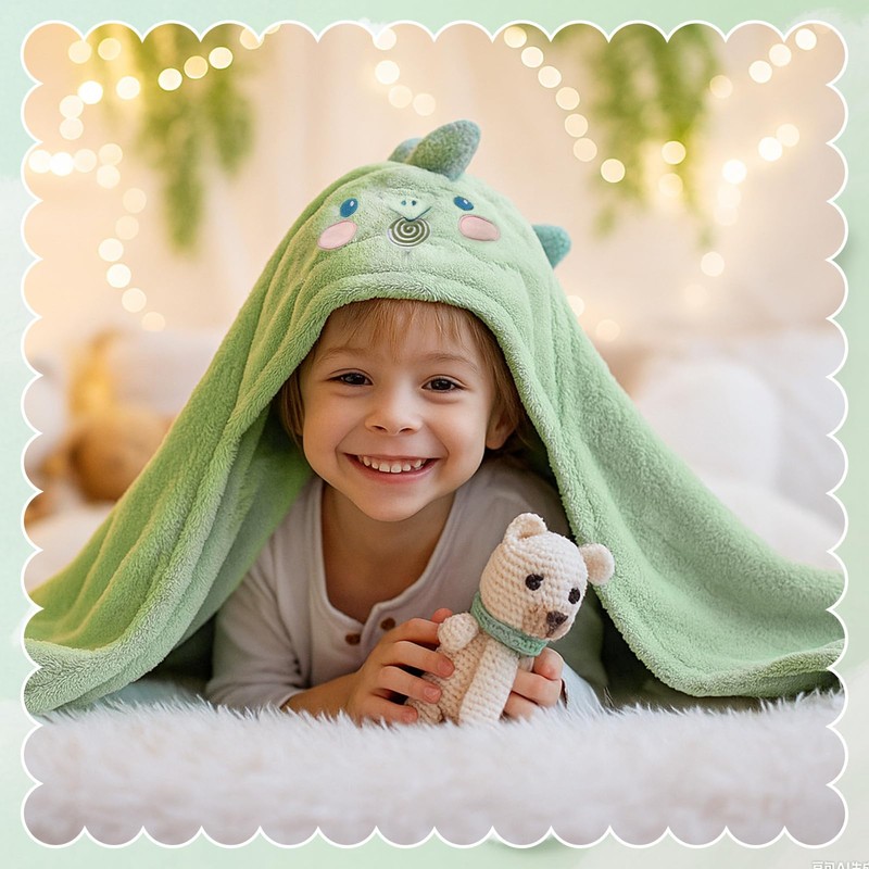 saerryor Green Dino Hooded Towel for Kids 0-4 Y, 55