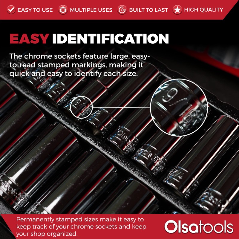 Olsa Tools SAE Deep Socket Set - 1/2-Inch Drive, 18pc
