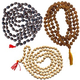 NAISHA ( Pack of 3 Rudraksha Mala, Tulsi Japa Mala & Original Kamal Gatta Mala (Lotus Seeds) Lakshmi Puja Mala Natural Himalaya 5 face Panch Mukhi Rudraksha