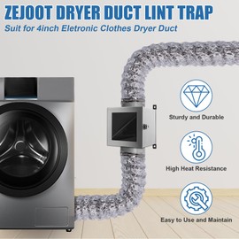 Metal Dryer Duct Lint Trap, Indoor Dryer Vent Kit with 4inch 8FT Dryer Vent Hose, 2 Stainless Steel Filter Mesh, 2 Clamps for Electric Dryers Secondary Lint Traps, Dryer Vent Lint Catcher