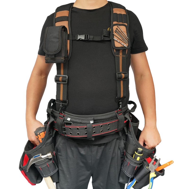 KUNN Carpenter Padded Tool Belt Suspender Tool Harness with Moveable