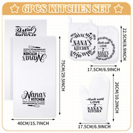 Shinymoon 6 Pcs Christmas Nana Gifts Kitchen Gifts from Grandkids Include 2 Kitchen Towels, 1 Apron, 2 Oven Pads Pot Holder and Oven Mitt for Nana Mother's Day Birthday Housewarming Kitchen Decoration