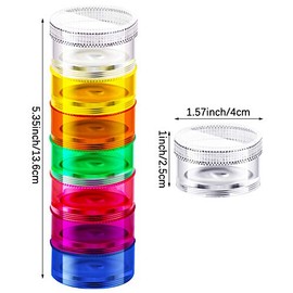 Sieral 2 Set 7 Days Stackable Pill Organizers 7 Compartments Round Pill Boxes Tower Weekly Vitamin Individual Storage Containers Travel Cases with Lid