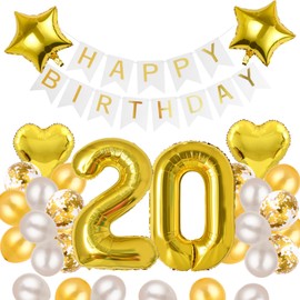 20th Birthday Balloons, Balloons, Decoration Set, Number Balloons, 20, Happy Birthday Garland, Heart Balloons, Confetti Balloons, Birthday Balloons, For Adults, Boys, Girls, Gold