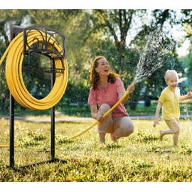 Fire Beauty Garden Hose Holder,Freestanding Water Hose Holder with Storage Basket,In ground Hose Rack Organizer for Outdoor,Detachable Hose Holder Stake,Hose Reel Stand for Outside Lawn Yard