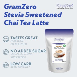 Gramzero Premium Chai Latte Powder Mix | Best Chai Drink Mix | No Sugar Added | Kosher | Stevia Sweetened | 20 Single Serve Packets | Each Packet Makes 8fl Oz Rich and Delicious Instant Chai Tea Latte