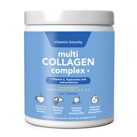 Vitamin Bounty Multi Collagen Peptides Powder for Men & Women (Complex Plus) - 5 Types Hydrolyzed Collagen Protein - Probiotics, Vitamin C & Hyaluronic Acid - Grass Fed Bovine Supplements, 50 Servings