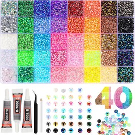 32000Pcs Rhinestones for Bedazzling,Multicolor 3mm Flatback Gems for Diamond Art, Bedazzler Kit with 3Pcs 10ml B7000 Jewelry Glue for Nail Art Crafting Book Makeup (3mm, 40 Colors)