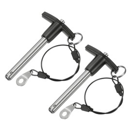 M METERXITY 2-Pack T Handle Lock Pins, 3/8"(9.5mm) Dia. 2-3/8"(60mm) Usage Length Push-Button Quick Release Locking Pins W Lanyard Cable for Speaker/Aviation/Gym/Machine [304 Stainless Steel]