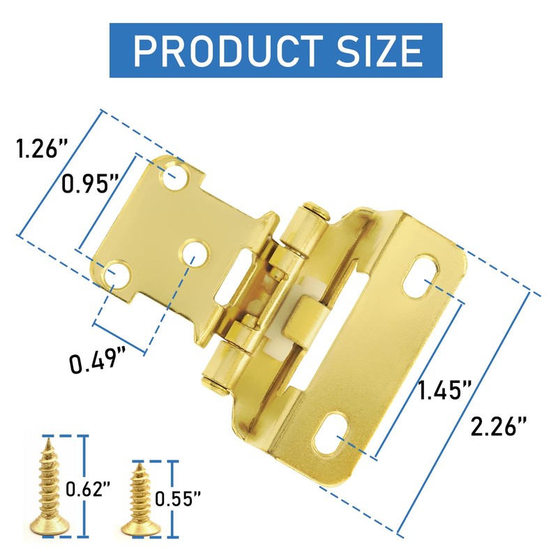 1/2" Overlay Brass Gold Cabinet Hinges, (25 Pairs - 50