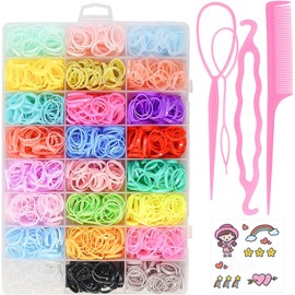 Accesorios Para El Cabello Para Niños Pequeños De 24 Colores, Ligas Para Cabello Niña, accesorios Para El Cabello Para, 1800 Gomas De Pelo De Colores Con Cuatro Accesorios, en Caja, flexible