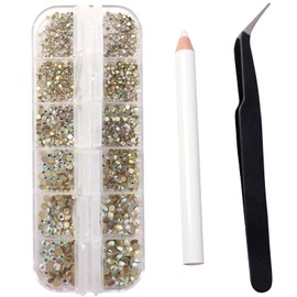 Nail Art Rhinestones, 1500PCS Rhinestones in 6 Sizes, Nail Art Gems with Pick Up Tweezers and Rhinestone Picker Dotting Pen, Tools for Nails, Craft 1.5 mm - 4.0 mm (Crystal-AB)