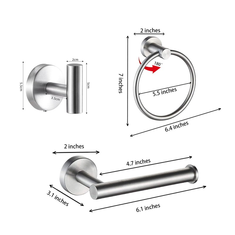 Towel Holders for Bathrooms Wall Mounted - 3 Set Silver