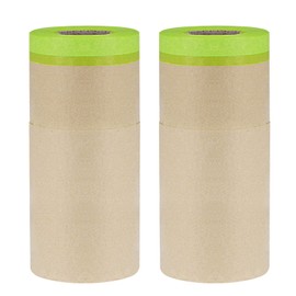 sourcing map Pre-Taped Masking Film, 11.81" x 49ft, Brown Paper Drop Cloth with Medium-Tack Painters Tape for Painting Protection 2Pcs
