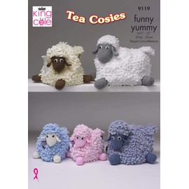 King Cole 9119 Knitting Pattern Sheep Tea Cosies in Funny Yummy