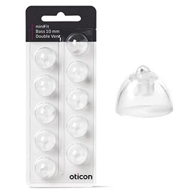 Oticon New Double Bass miniFit Domes 10mm, 10 Pieces, Silicone, Compatible with Oticon Alta, Alta Pro, Nera & miniFit Receivers