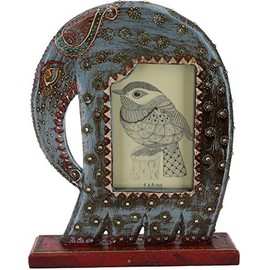 GURU SHOP Standing Picture Frame in Elephant Shape, Blue, Mango Wood, 28 x 22 x 5 cm, Picture and Picture Frame