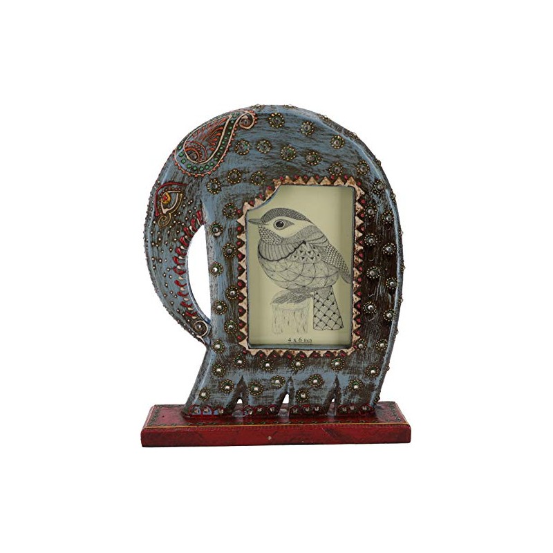 GURU SHOP Standing Picture Frame in Elephant Shape, Blue, Mango