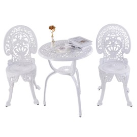 KAI LI Patio Bistro Sets 3 Piece cast Aluminum Patio Furniture Outdoor Garden Metal Rust Proof Tables and Chairs White bisrto Set (Crown-White)