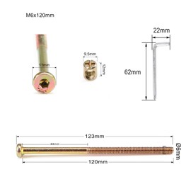 10 PCS M6*120mm Furniture Bolt Nut Set Zinc Plated Hex Socket Screw With L Type Wrench for Furniture Cots Beds Crib and Chairs (M6*120mm)