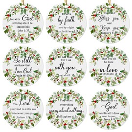 9 Pcs Christian Christmas Ornaments Jesus Christmas Ornaments Bible Verse Christmas Tree Hanging Ornaments Christian Inspirational Quote Religious Ceramic Ornaments for Christmas Tree Home Decor Gifts