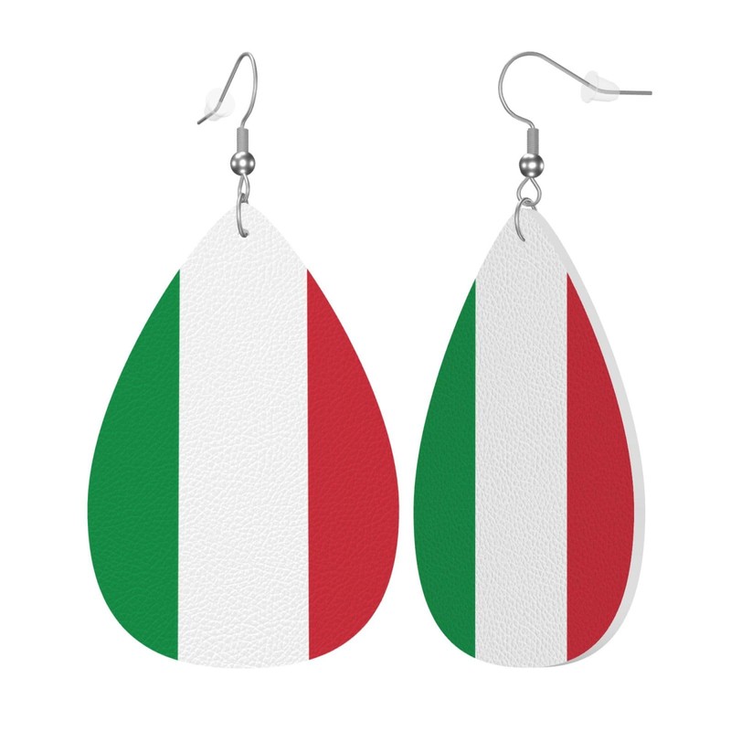 Italy Flag Leather Earrings Dangle Earrings Lightweight Teardrop Earrings For