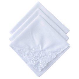 Womens Embroidered Scalloped Handkerchiefs Cotton White Wedding Hankies
