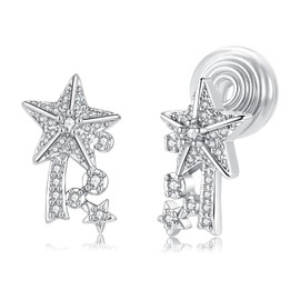 Dlknp Silver Clip on Earrings for Women, Star Shaped Clip-on Earrings with Cubic Zirconia, Hypoallergenic Non Pierced Earrings Jewellery