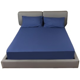 Fitted Sheet 40CM Deep Bed Sheet Single Size 90X190CM Navy Blue Hotel Quality Poly Cotton (Navy Blue, Single)