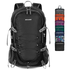 BECOJADDE Hiking Backpack Men Women 40L Ultralight Foldable Backpack Waterproof Travel Backpack Trekking Backpack with Wet Compartment for Hiking, Travel, Cycling and Climbing, black, Daypack