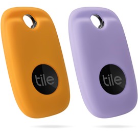 Geiomoo Silicone Case for Tile Pro 2022 Tracker, Soft Flexible Scratch Resistant Cover with Carabiner (2 Pack Orange+Lilac)
