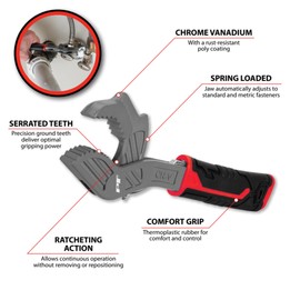 Performance Tool W30798 12 In. Universal Wrench, Drop-Forged Chrome Vanadium, Ratcheting Action, Spring-Loaded, TPR Handle