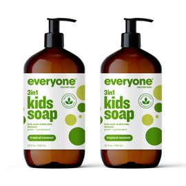 Everyone 3-in-1 Kids Soap, Body Wash, Bubble Bath, Shampoo, 32 Ounce (Pack of 2), Tropical Coconut, made with Essential Oils for Toddlers, tweens and teens