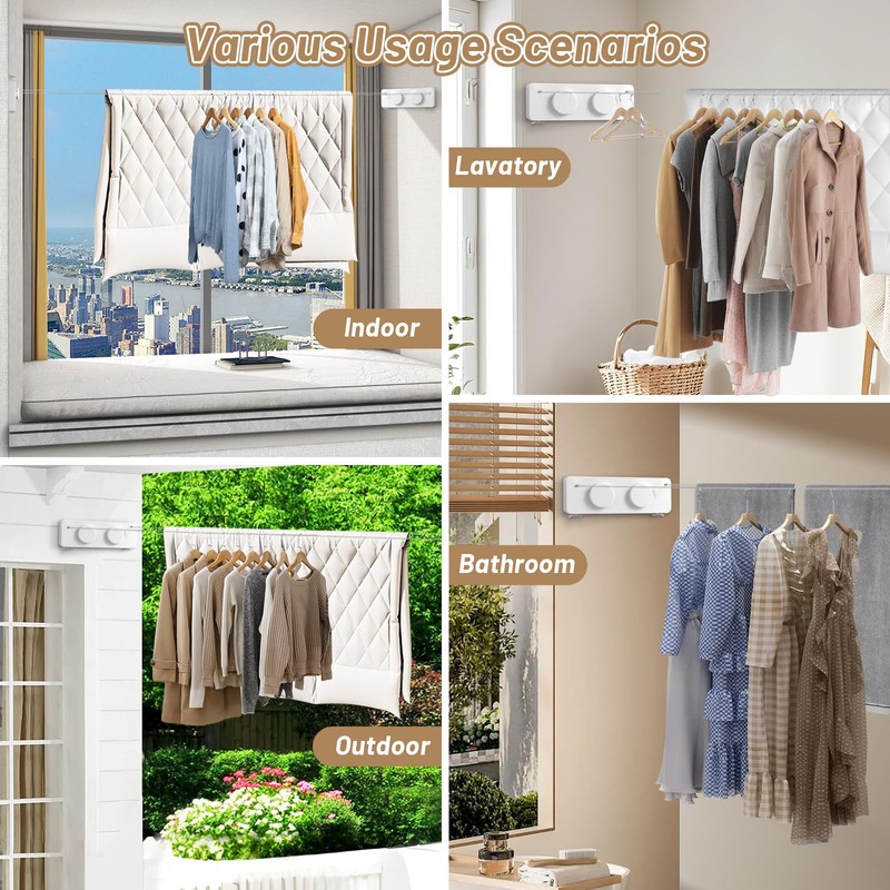 Retractable Clothesline Indoor, Non-Sagging Outdoor Clothes Line Retracting, 16.7 Ft
