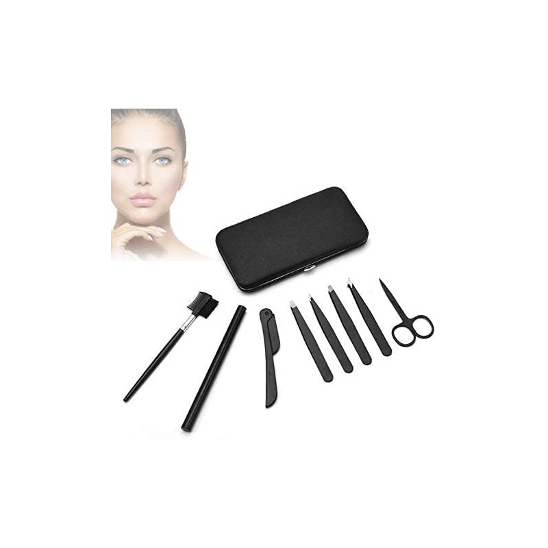 9 Pcs Professional Tweezer Set Eyebrow Removal Portable Clip Stainless