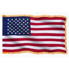 FRF FLAG American Flag with Gold Fringed 3x5 Ft, Made in USA, Indoors USA Flag, Embroidered Stars, with 4 Rows of Lower Stitches