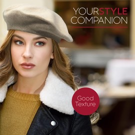 Women's Wool French Beret – Stylish, Chic & Cozy Parisian Unisex Hat for All Seasons, Khaki, 7 1/4-7 3/8