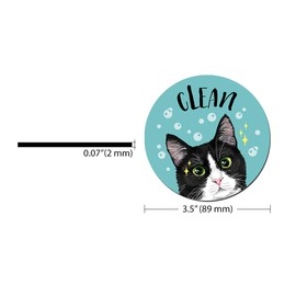 WIRESTER 3.5 inch Dishwasher Clean Dirty Flip Sign Double-Sided Decoration for Kitchen Dishwasher Washing Machine, Black White Tuxedo Cat