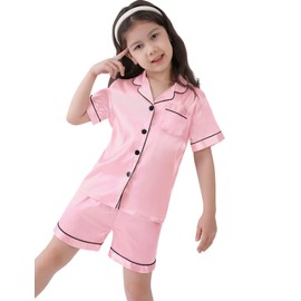SWOMOG Silk Satin Pajamas Set Short Sleeve Button-Down PJs Two-Piece Lounge Sets Sleepwear