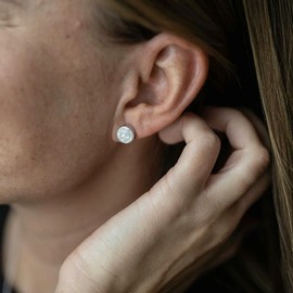 MATERIA by Matthias Wagner Druzy Quartz Stud Earrings – Women's Earrings Round 925 Silver Rhodium-Plated, Sterling Silver, Opal, quartz