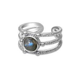 Labradorite Ring, Silver Tone Adjustable Ring for Gothic Jewelry