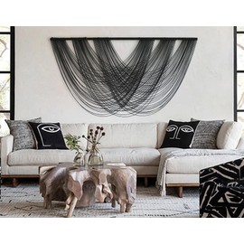 Flber Macrame Wall Hanging Black 59.00" W x 31.00" L Boho Wall Decor Large Boho Yarn Tapestry Living Room Bedroom Home Wall Décor