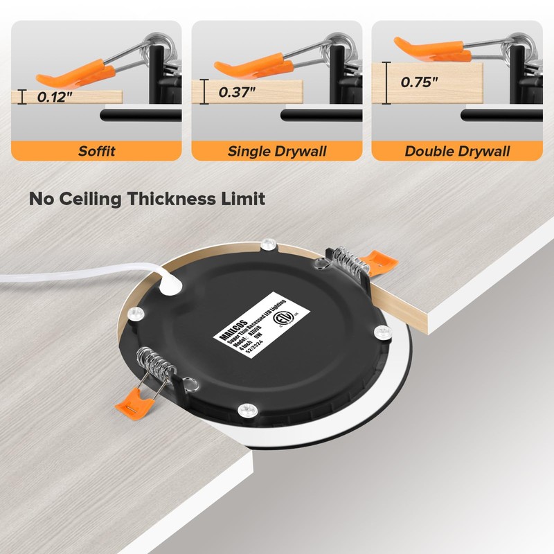 MAILCOS 12 Pack 4 Inch 5CCT Black Ultra-Thin LED Recessed