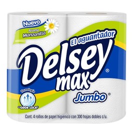 Delsey Max Papel Higiénico, color Blanco, 4 rollos de 300 hojas