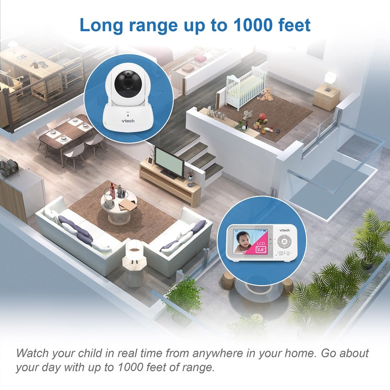 VTech VM923 Baby Monitor, 2.8” Screen, Pan-Tilt-Zoom, 1000ft Long Range,