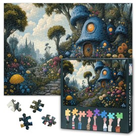 Whimsical Mushroom House 1000 Piece Puzzle for Adults Colorful Flowers and Mushrooms Puzzles Challenging Puzzles Suitable for Game Nights fHome Wall Decoration Finished Size: 70x50cm