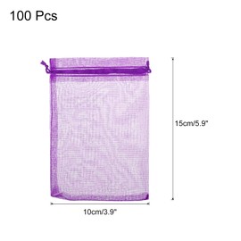 MECCANIXITY 100pcs Organza Bags 3.9x5.9 Inch Drawstring Favor Pouches Sheer Mesh Bag for Gift Jewelry Wedding Party Christmas Candy Purple
