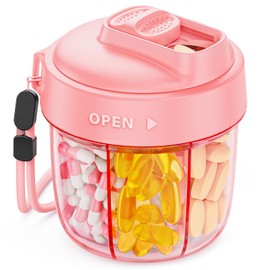 AUVON Portable Pill Dispenser to Store 7 Various Supplements, Travel Pill Organizer Bottle with Anti-Mix Design, Arthritis-Friendly Pill Container with Wide Opening & Slider Lid, 20 Blank Stickers