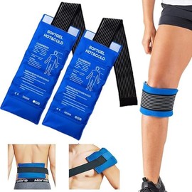 2 Compresas de Gel Frío y Calor,Paquete de hielo deportivo,44x17cm Compresa Fría Reutilizable con Banda Ajustable para Alivio de Dolor en Muscular, Articulaciones y Lesiones (2 PCS)